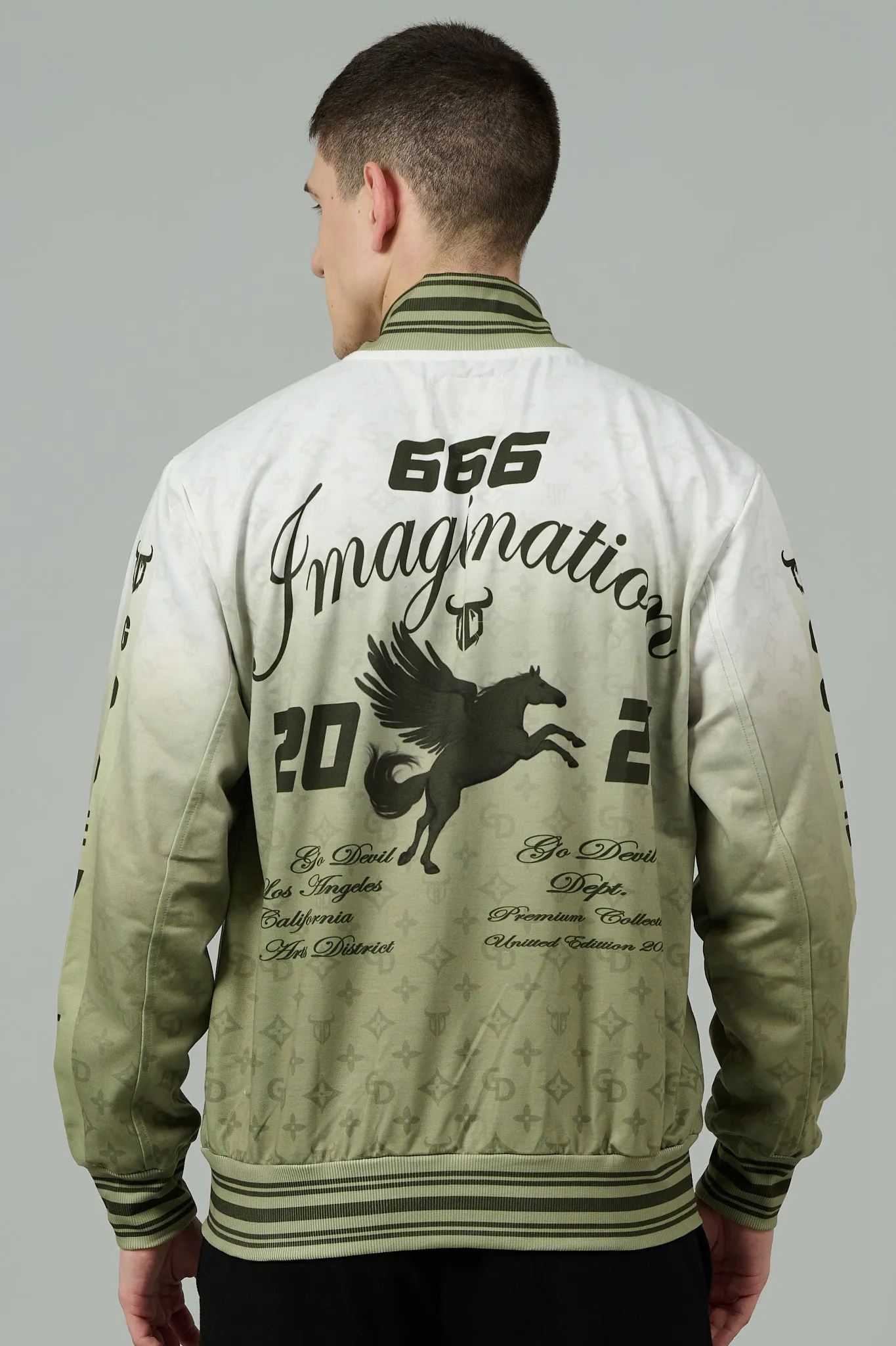 666 Imagination White and Green Varsity Jacket for Men