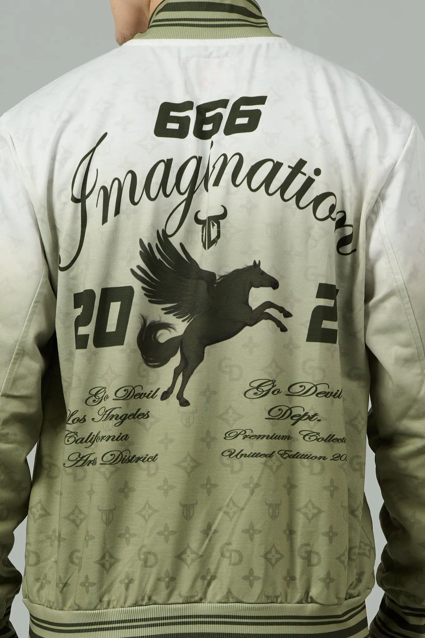 666 Imagination White and Green Varsity Jacket for Men