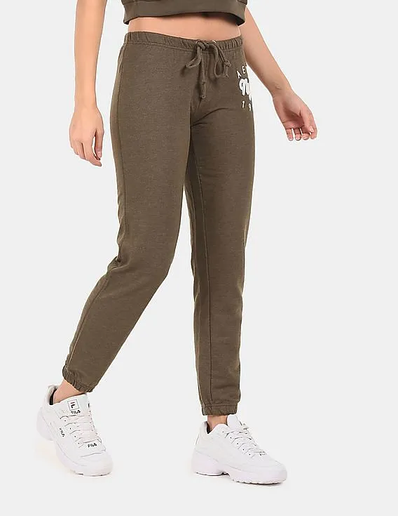 Aeropostale Women Olive Brand Applique Knit Joggers