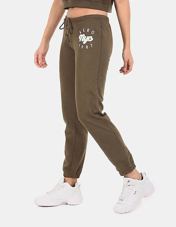 Aeropostale Women Olive Brand Applique Knit Joggers