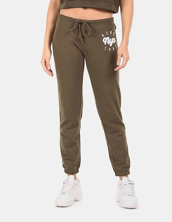 Aeropostale Women Olive Brand Applique Knit Joggers