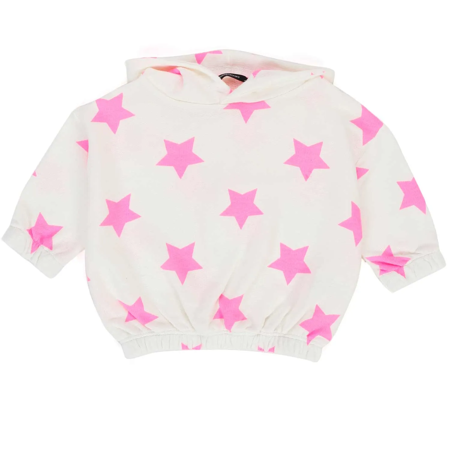 Aventiquattrore White Hoodie Sweatshirt With Fuchsia Stars For Baby Girl