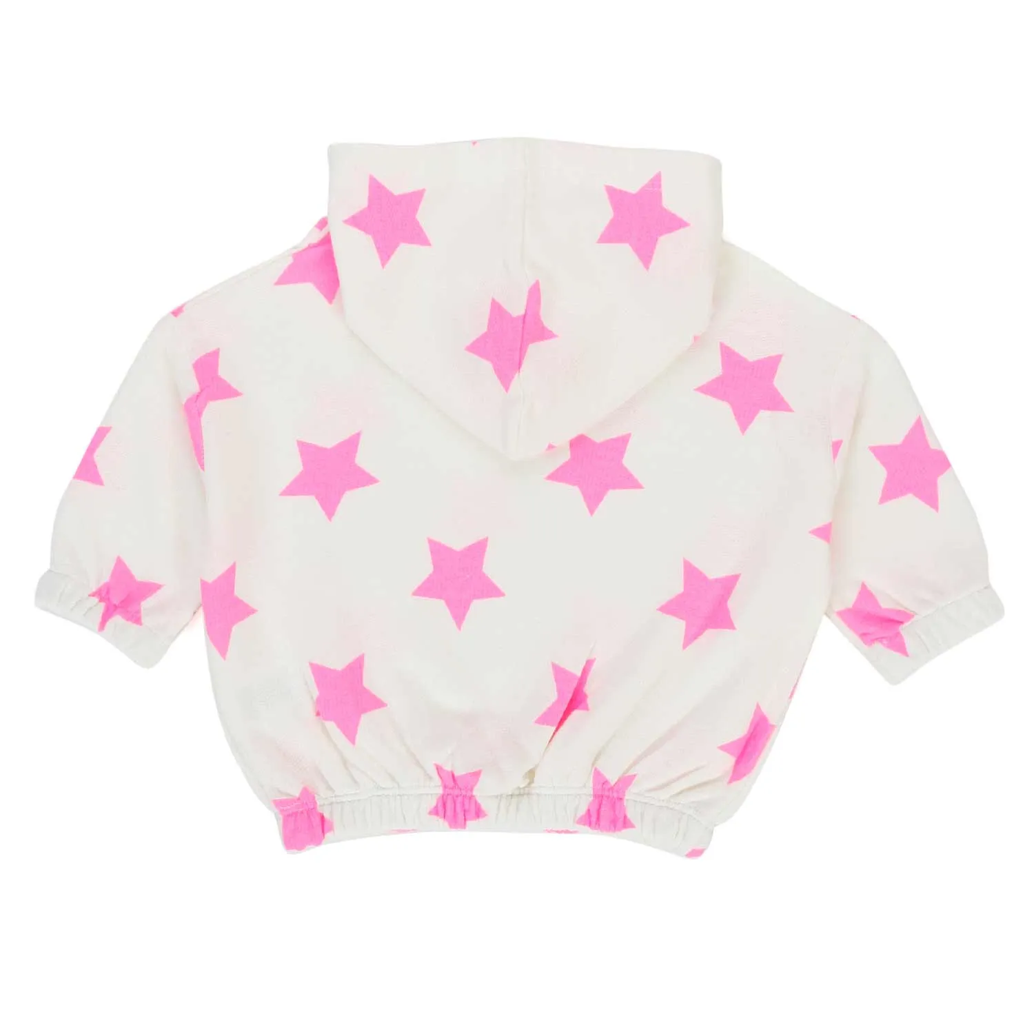 Aventiquattrore White Hoodie Sweatshirt With Fuchsia Stars For Baby Girl