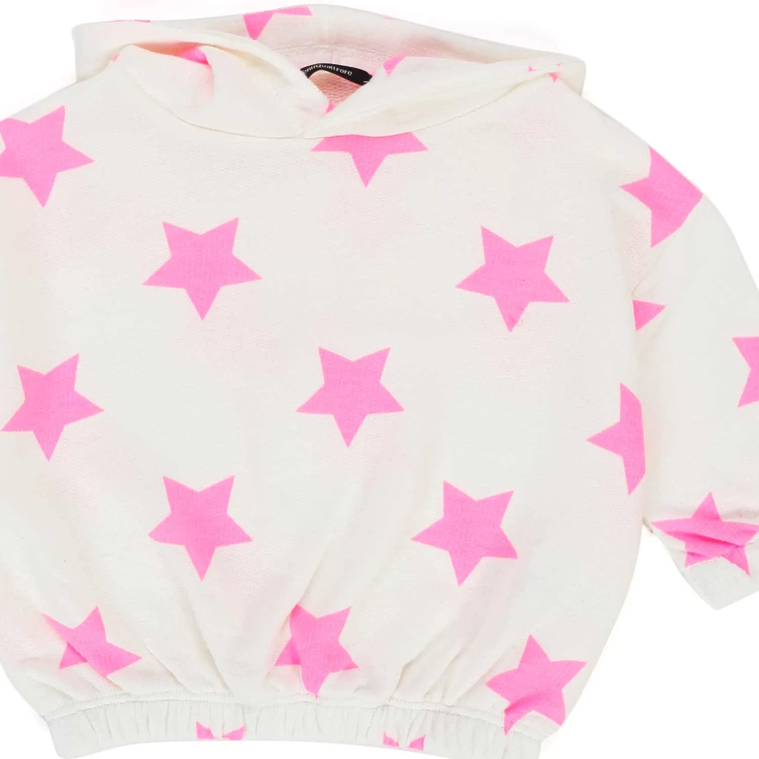 Aventiquattrore White Hoodie Sweatshirt With Fuchsia Stars For Baby Girl