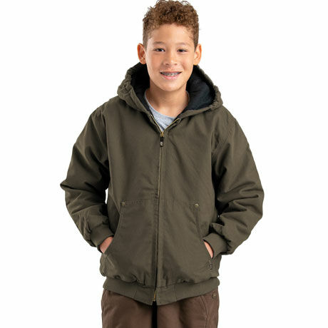 Berne Boy's Washed Hooded Jacket in Olive