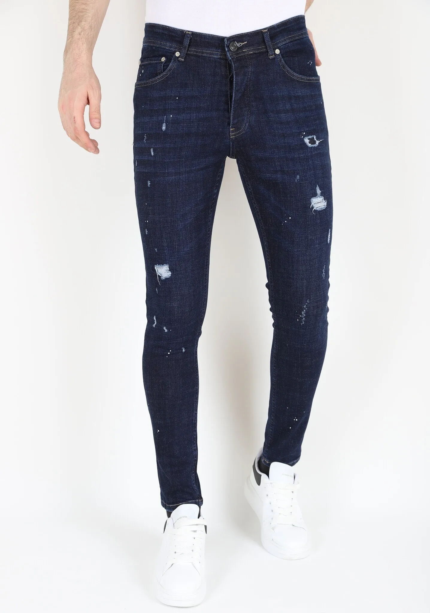 Blue Men's Denim Jeans Slim-fit with Holes 