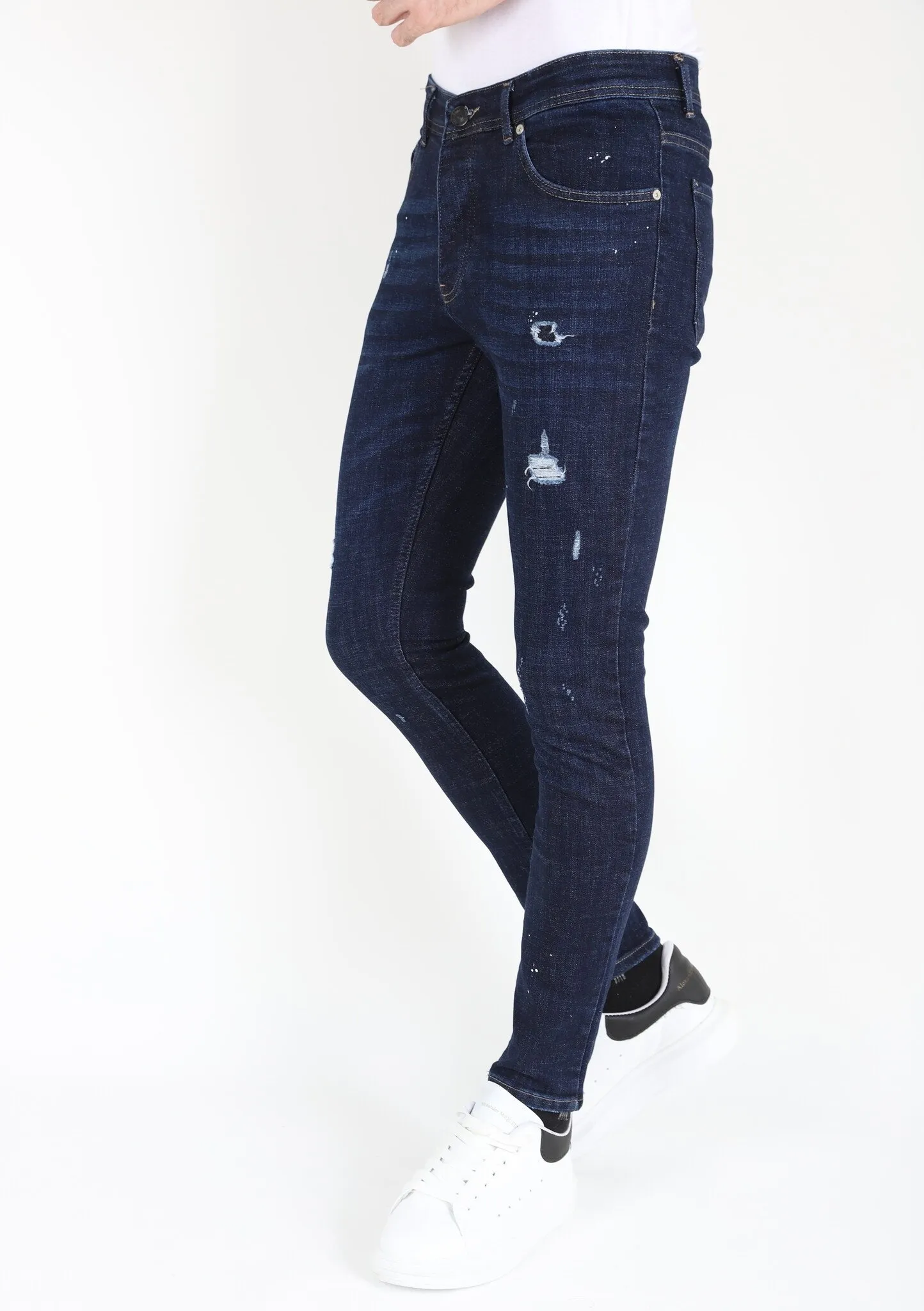 Blue Men's Denim Jeans Slim-fit with Holes 