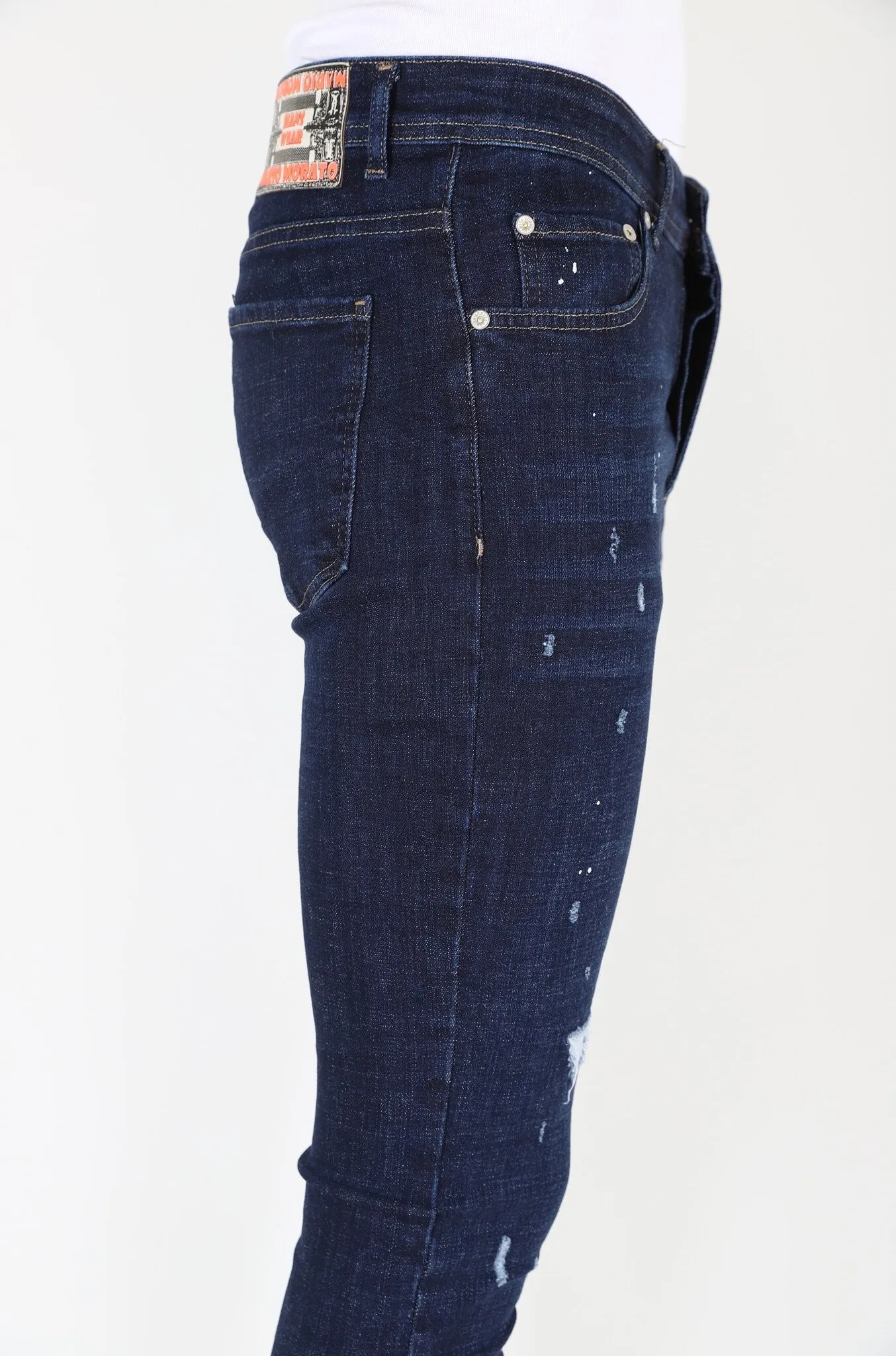 Blue Men's Denim Jeans Slim-fit with Holes 