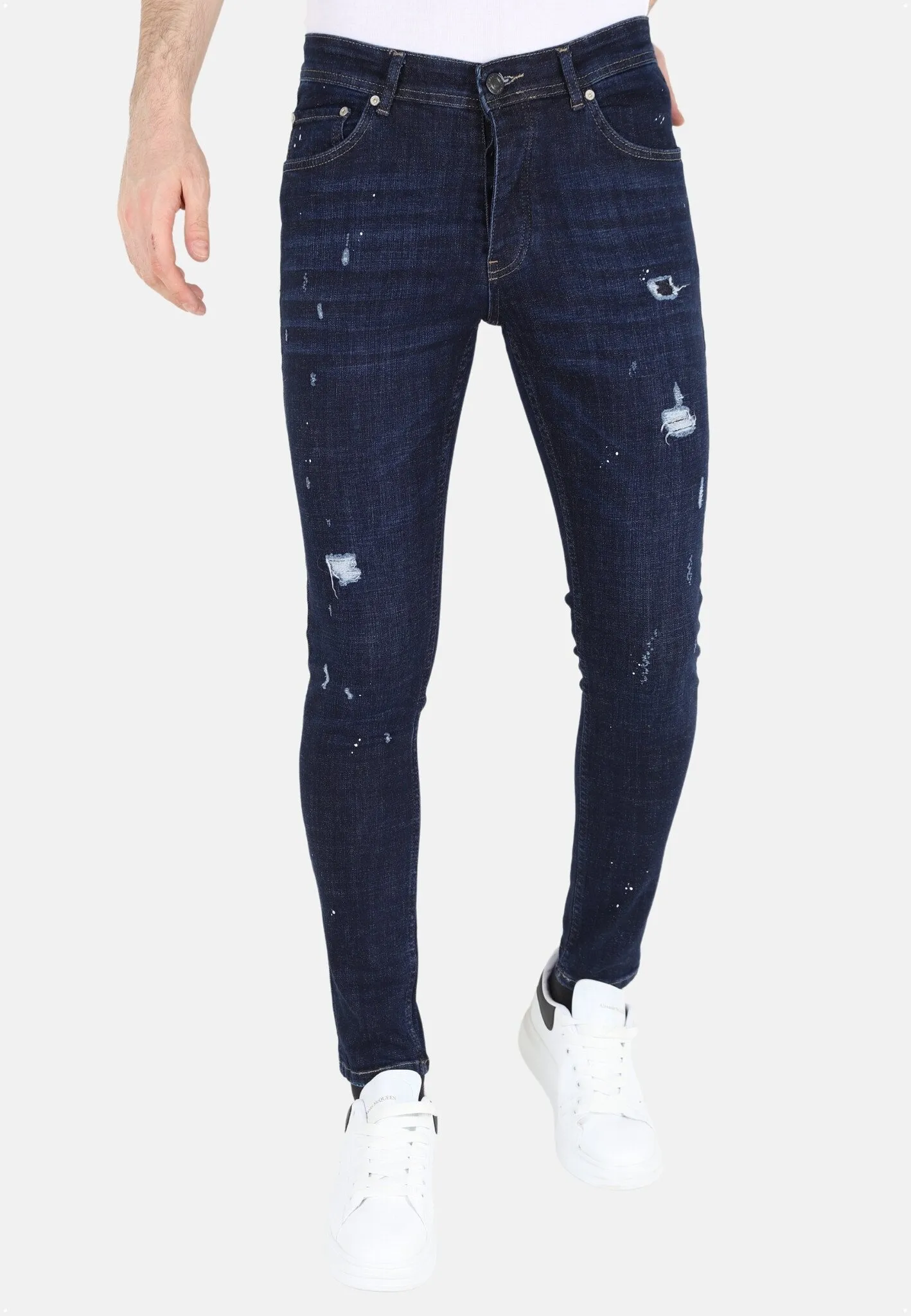 Blue Men's Denim Jeans Slim-fit with Holes 