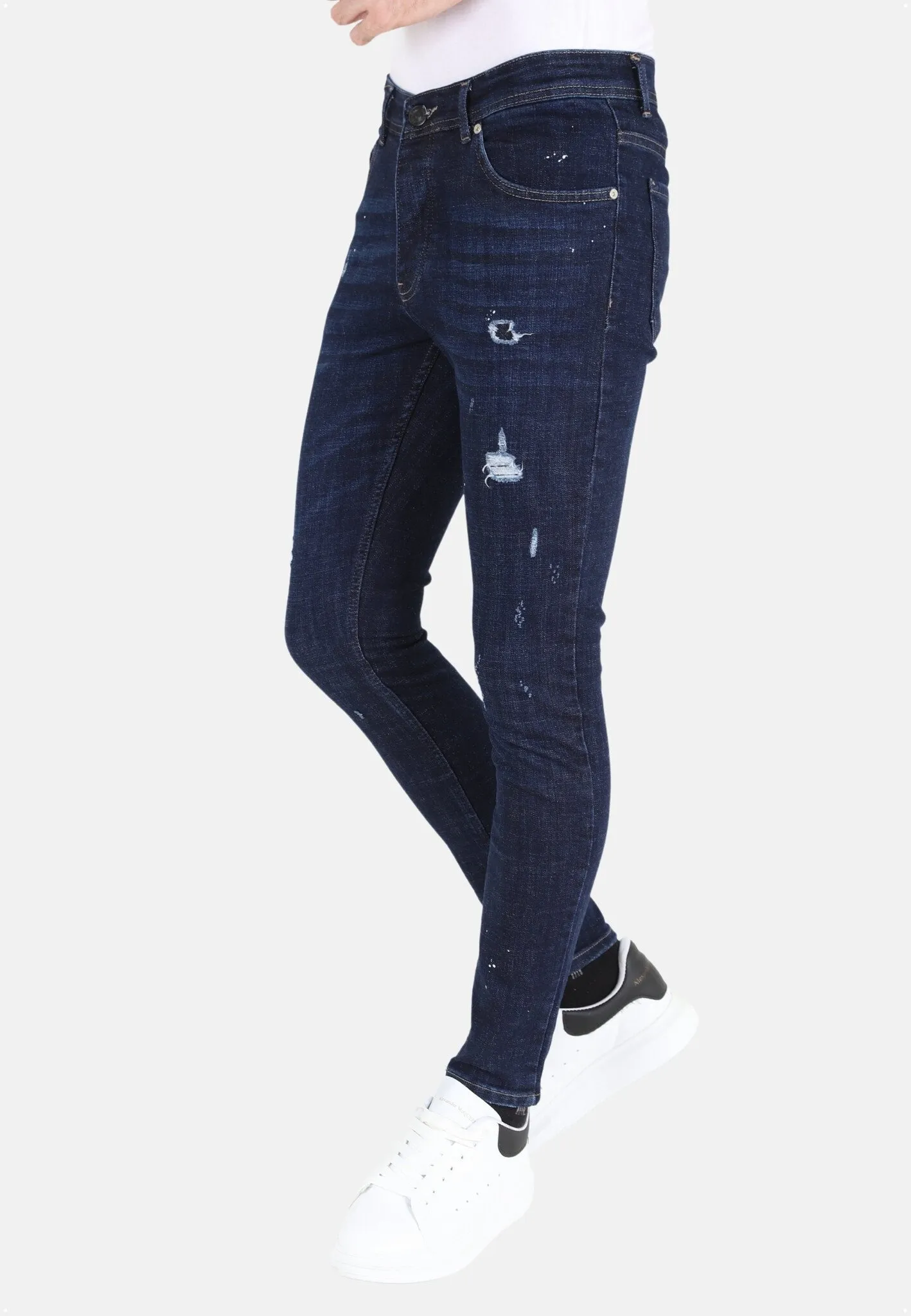 Blue Men's Denim Jeans Slim-fit with Holes 