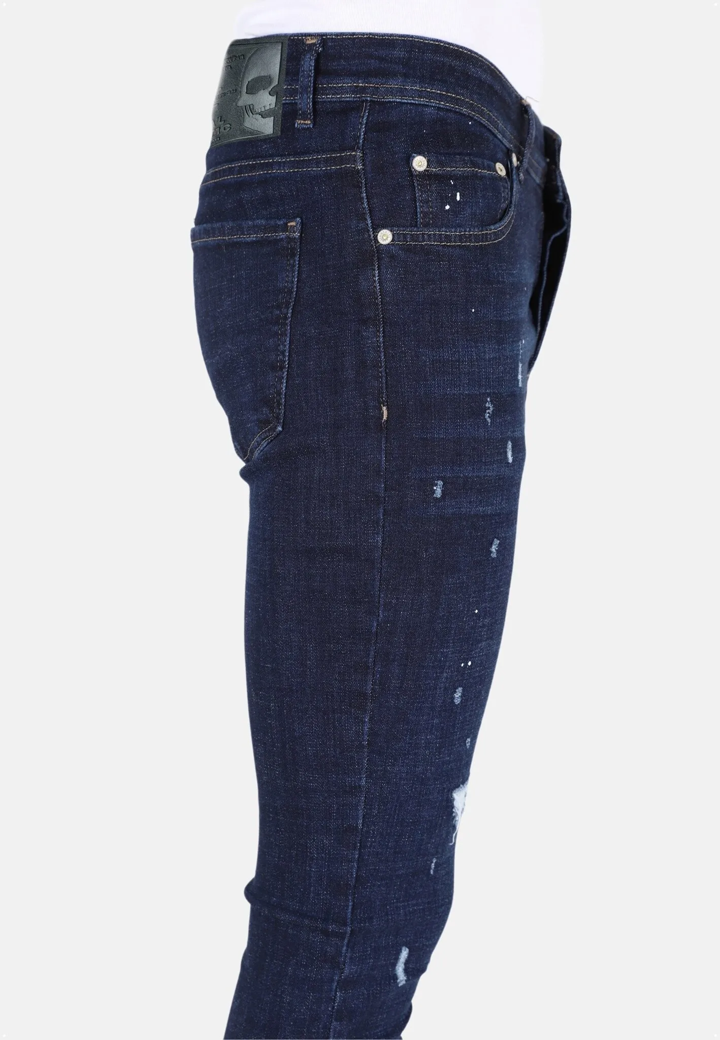 Blue Men's Denim Jeans Slim-fit with Holes 