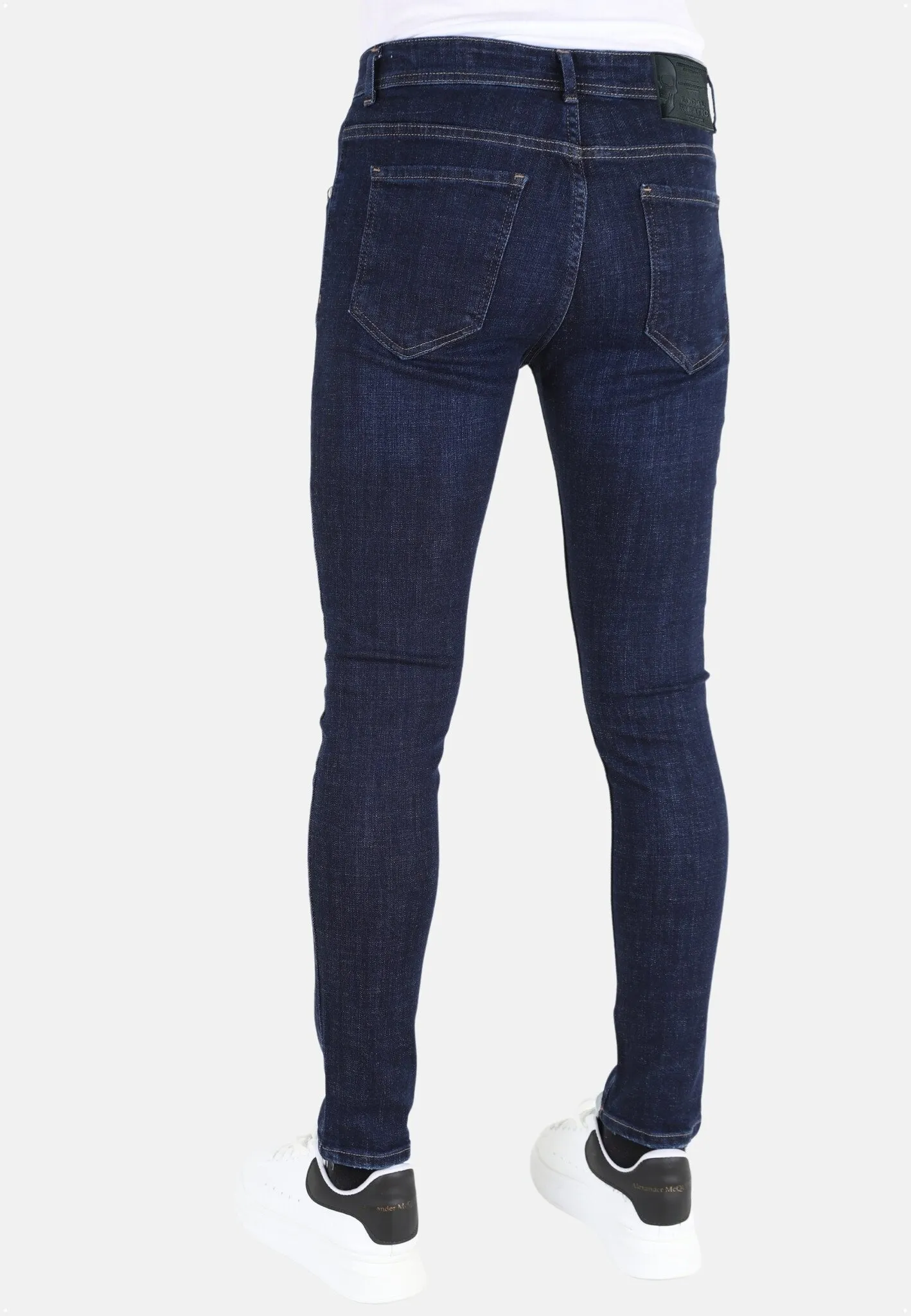 Blue Men's Denim Jeans Slim-fit with Holes 