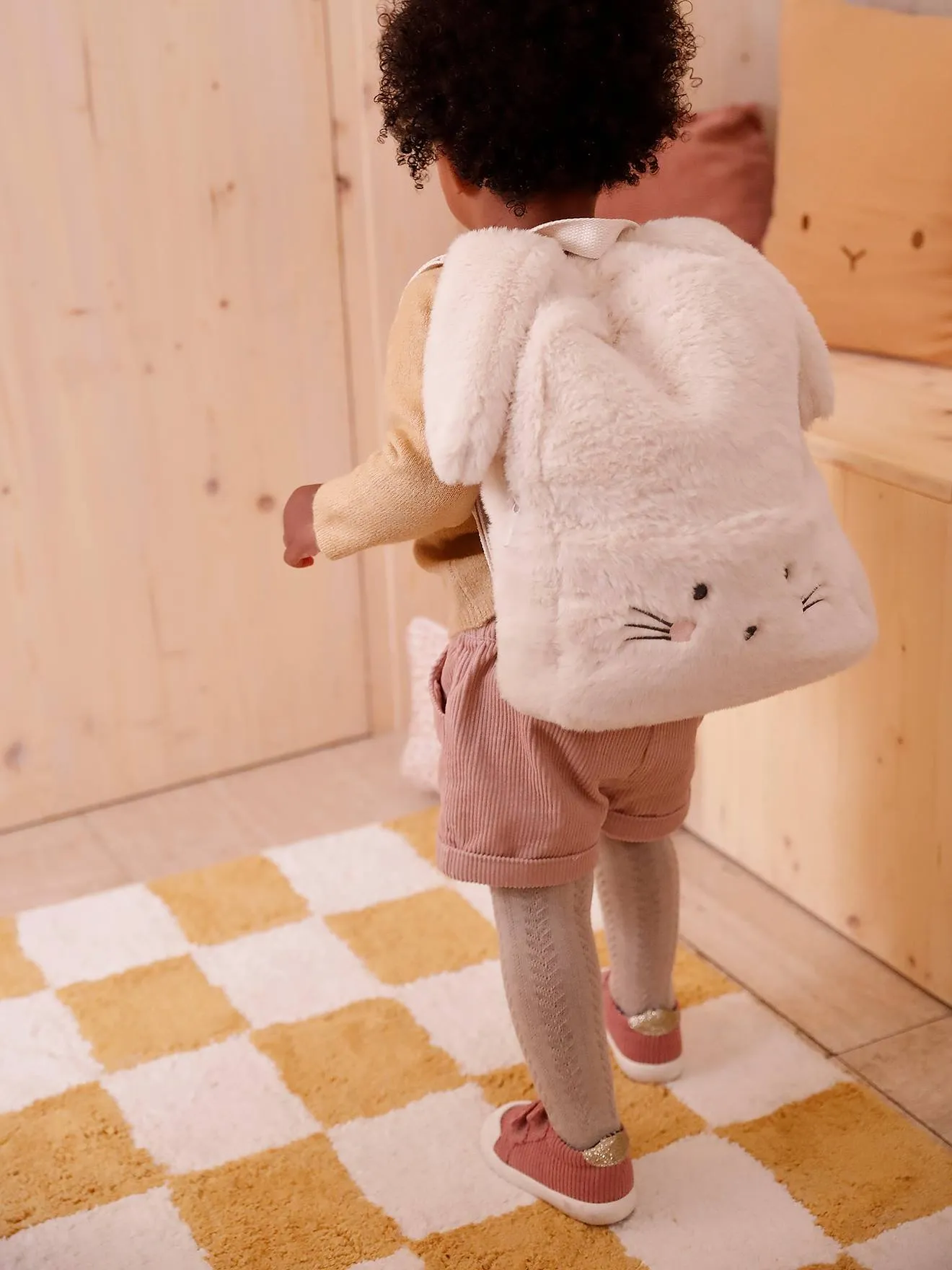 Bunny Rabbit Pre-School Backpack in Faux Fur - ecru