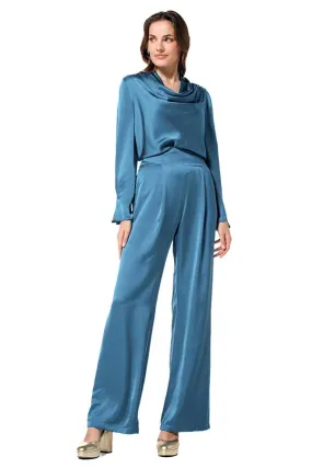 Caroline Biss BLUE HIGH WAIST SHINY VISCOSE TROUSERS