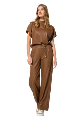 Caroline Biss BROWN LOOSE-FITTING STRAIGHT ECO-LEATHER TROUSERS