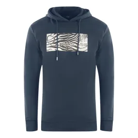 Cavalli Class Zebra Print Logo Navy Blue Hoodie