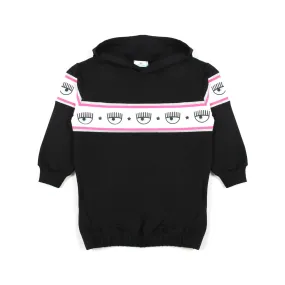 Chiara Ferragni Hoodie Logomania Black Jersey Dress For Girl