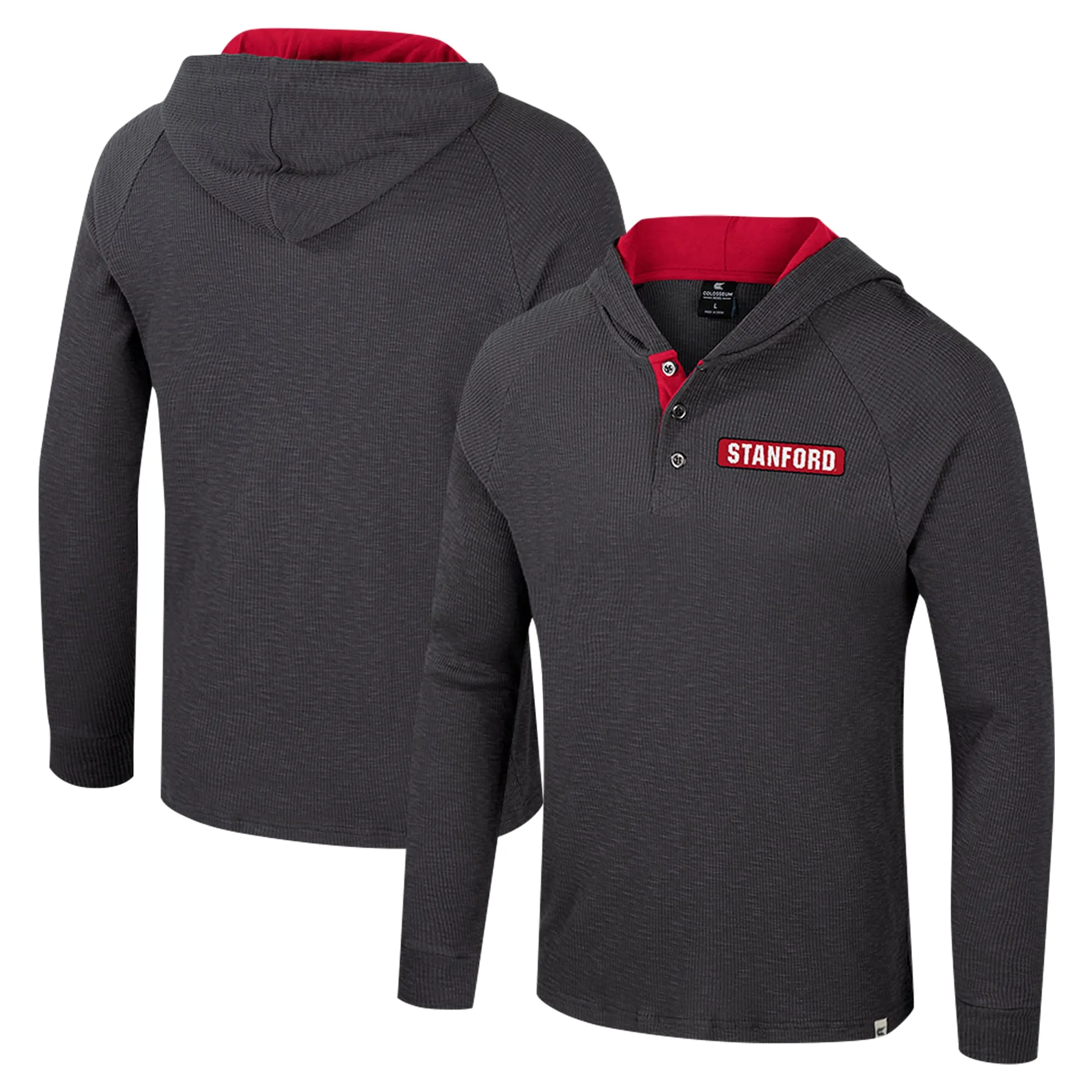 Colosseum  Stanford Cardinal Charcoal Dujour Ralgan Long Sleeve Henley Hoodie T-Shirt