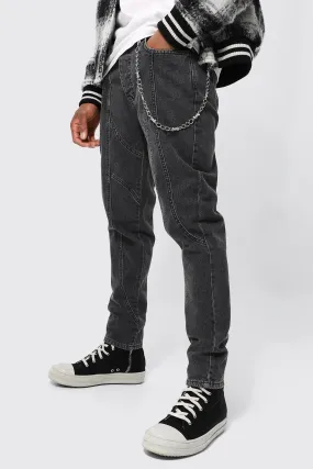 Contrast Stitch Tapered Jeans With Chain Detail