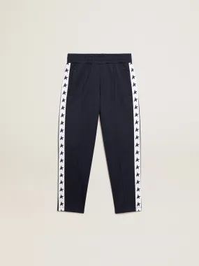 Dark blue joggers with white strip and contrasting stars