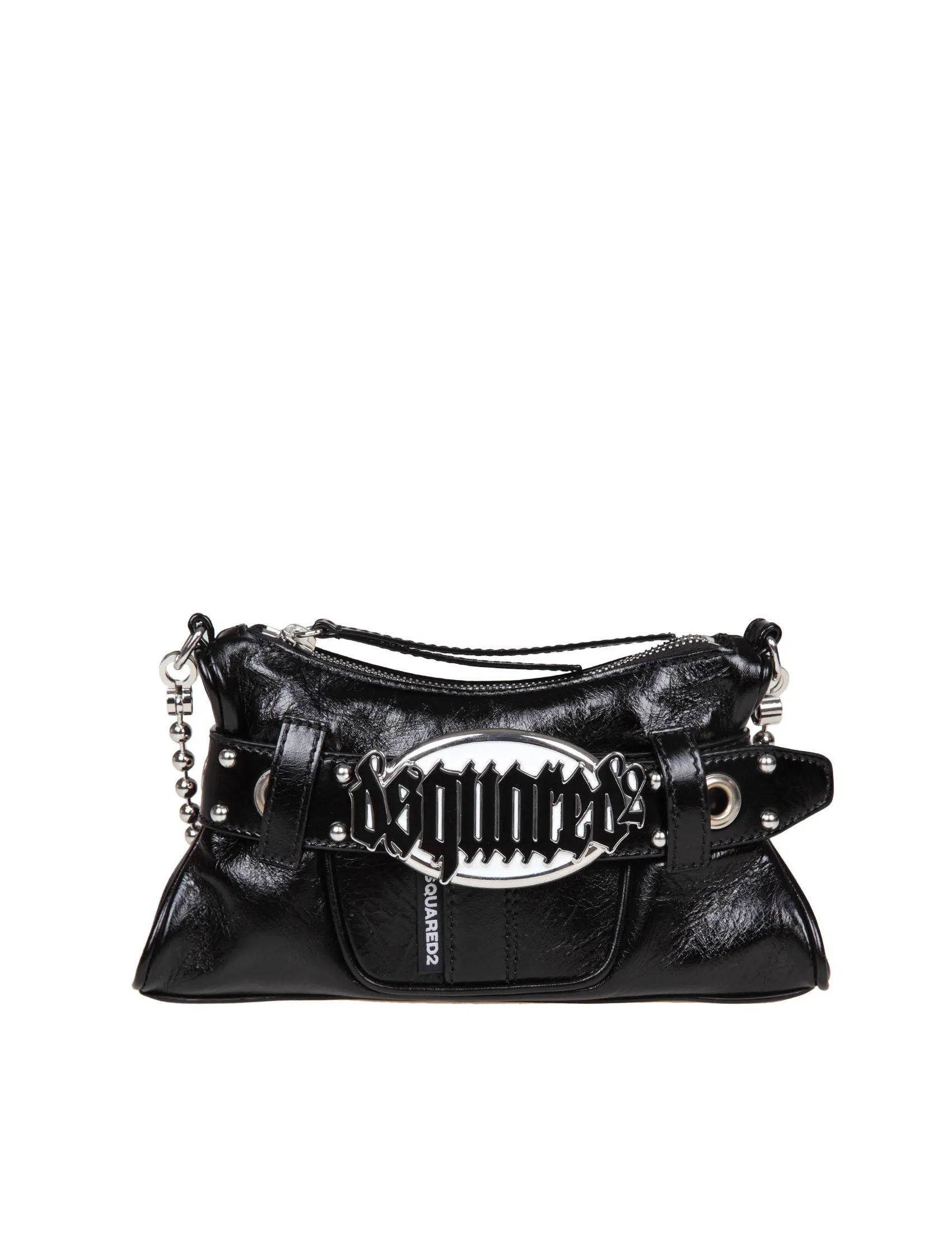 DSQUARED2 BLACK SHINY LEATHER SHOULDER BAG WITH LOGO