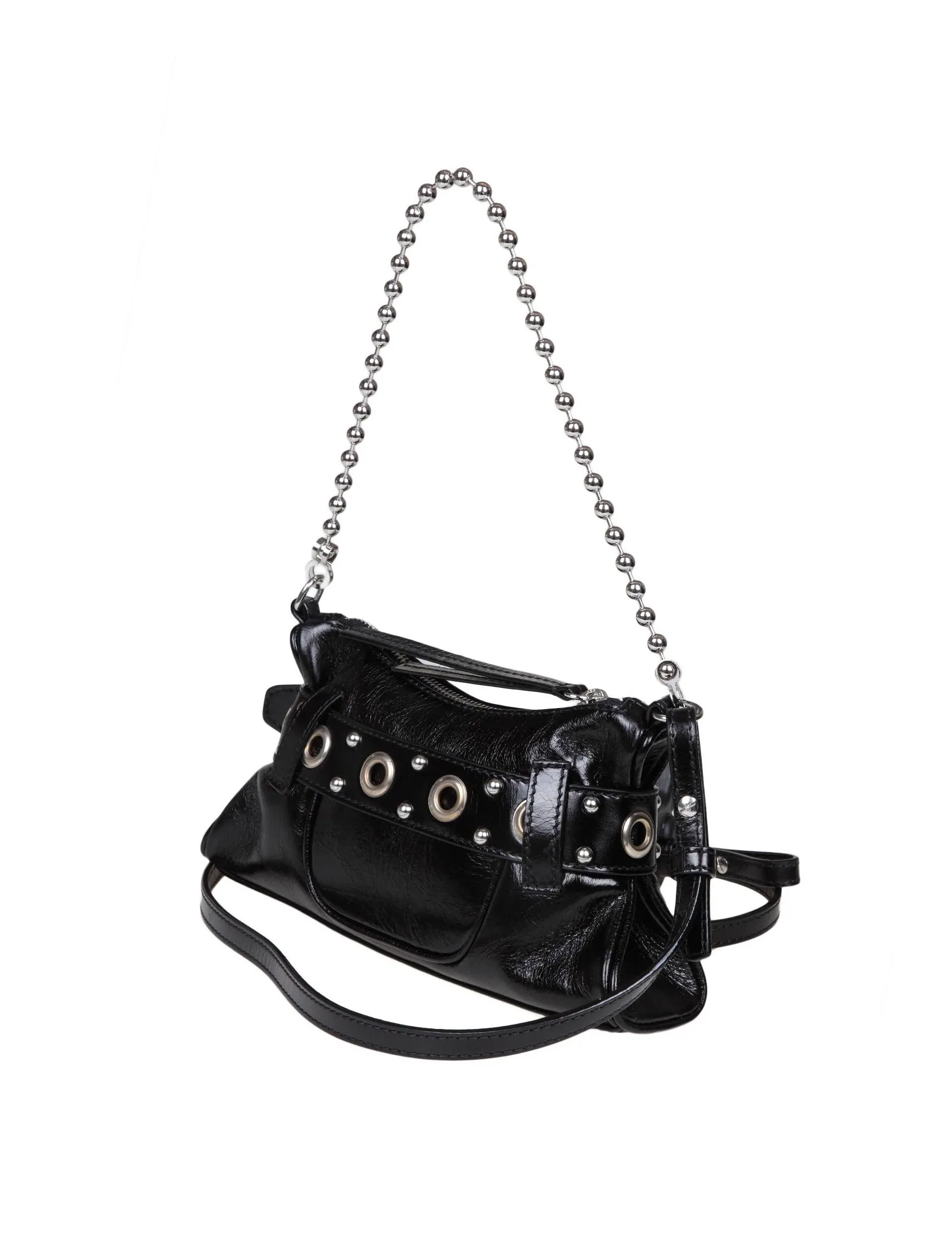 DSQUARED2 BLACK SHINY LEATHER SHOULDER BAG WITH LOGO