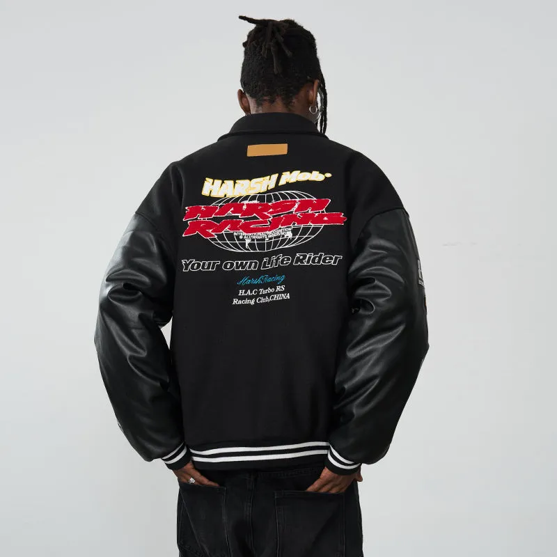 Embroidered Racing Varsity Jacket