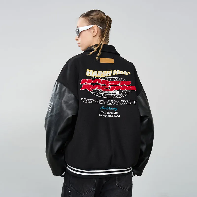 Embroidered Racing Varsity Jacket