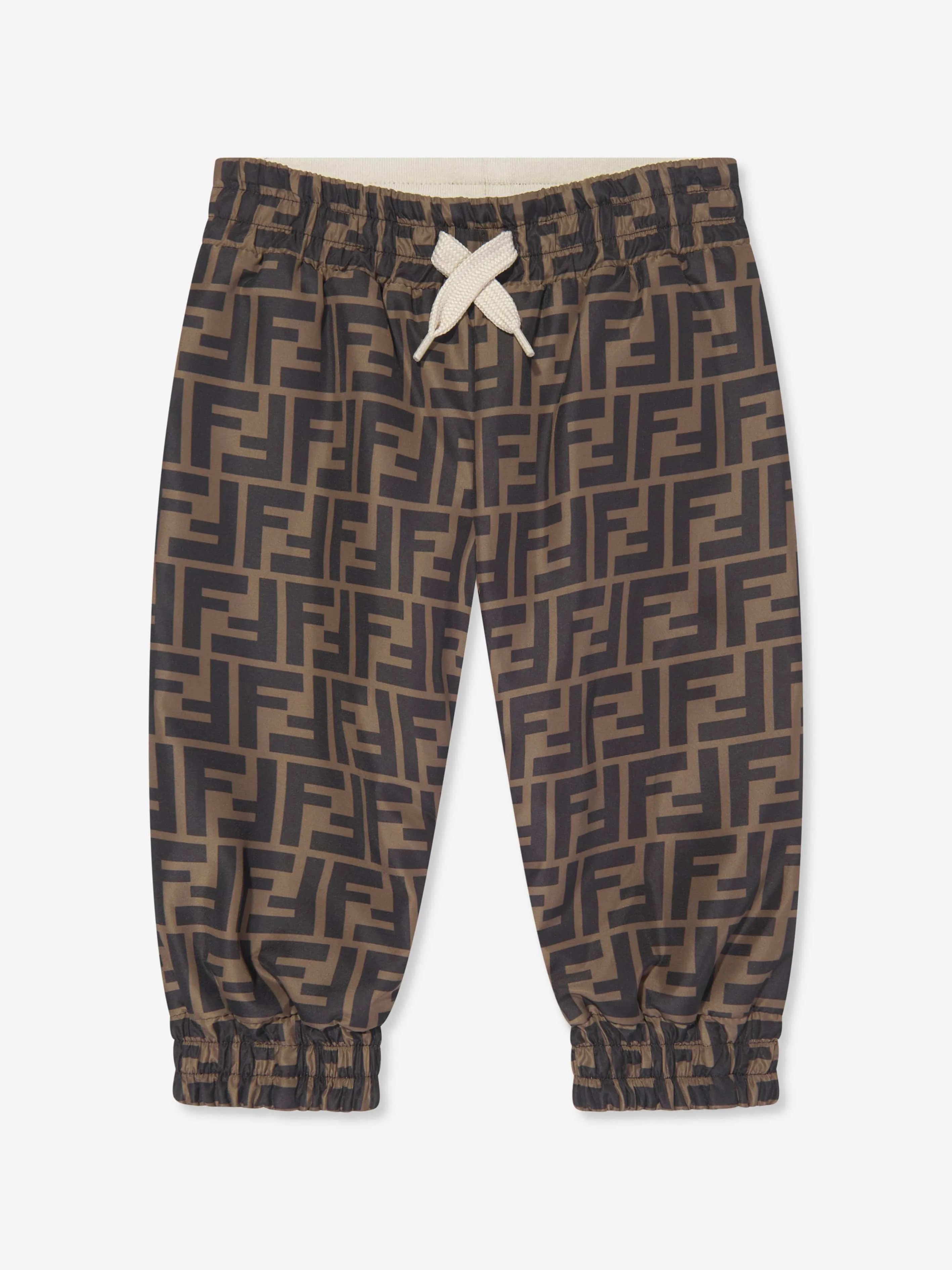 Fendi Baby FF Logo Reversible Joggers in Brown