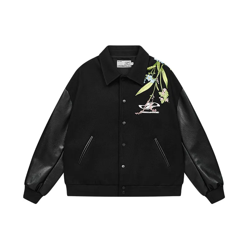 Floral Embroidery Logo Varsity Jacket