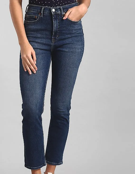 GAP Women Blue High Rise Cigarette Jeans With Secret Smoothing Pockets