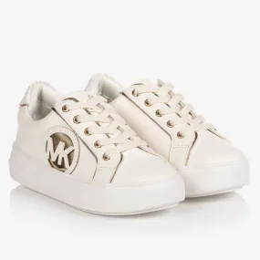 Girls White & Gold Logo Trainers