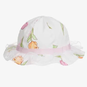 Girls White Cotton Tulip Sun Hat