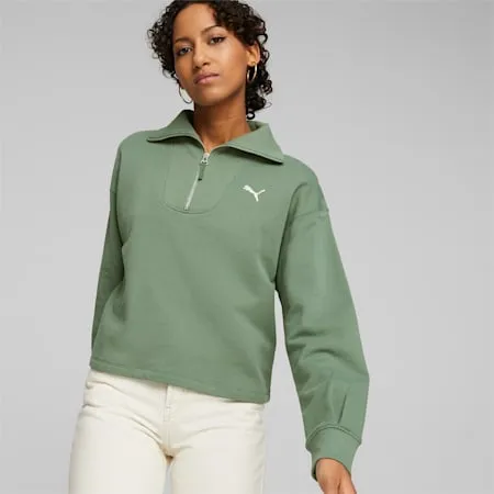 HER Women's High-Neck Half-Zip Sweatshirt | Eucalyptus | PUMA Shop All Puma | PUMA 