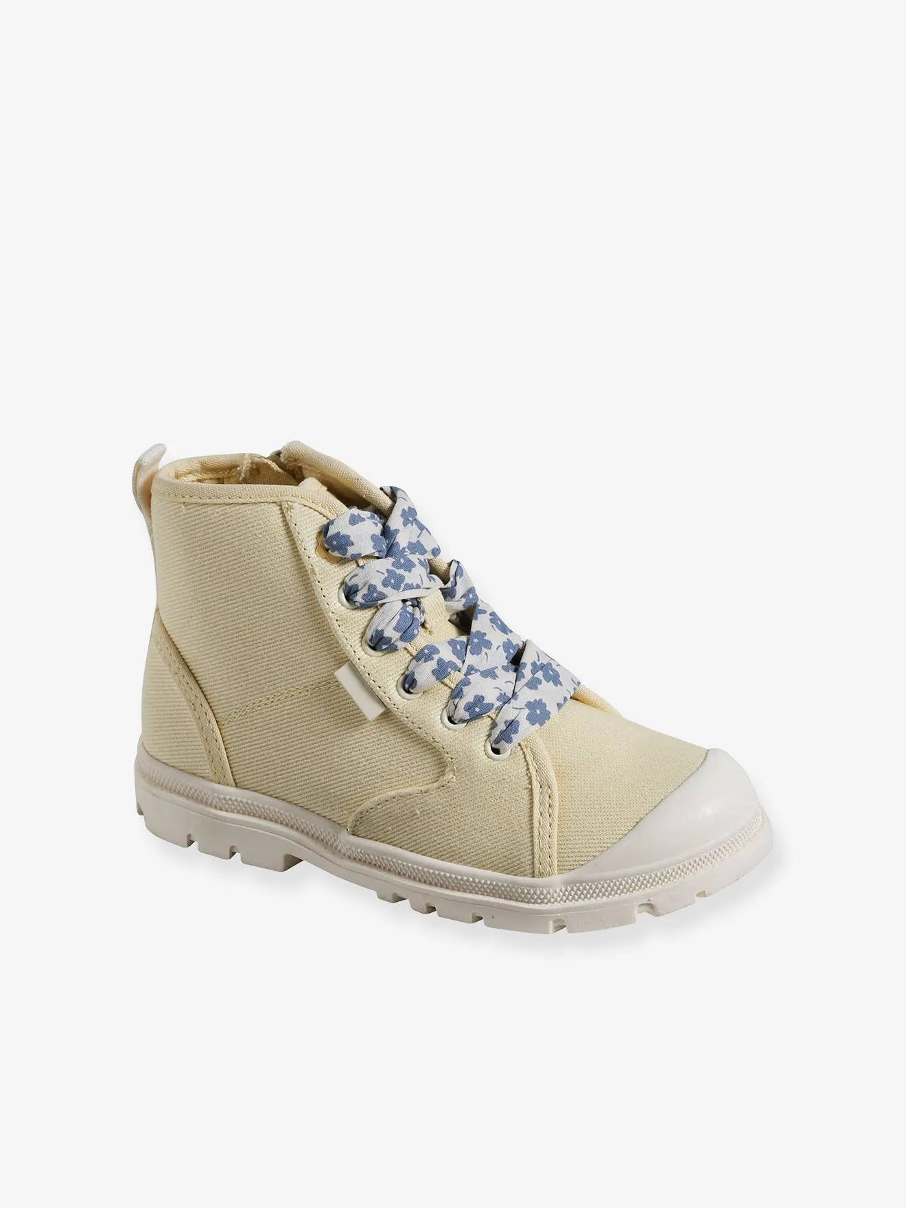 High Top Fabric Trainers, Lug Soles, for Girls - pale yellow