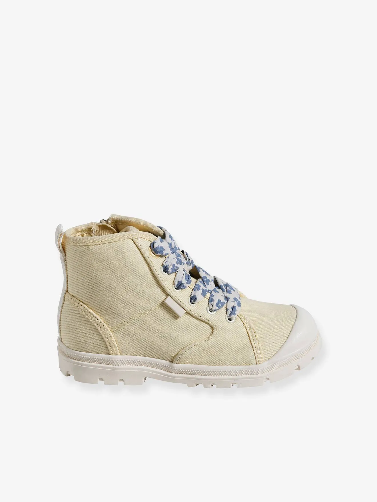 High Top Fabric Trainers, Lug Soles, for Girls - pale yellow