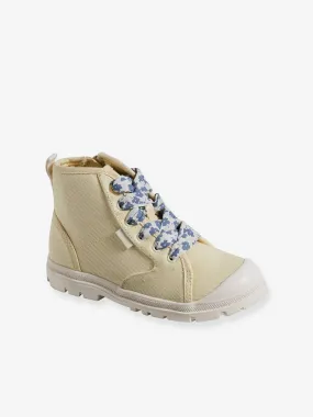 High Top Fabric Trainers, Lug Soles, for Girls - pale yellow