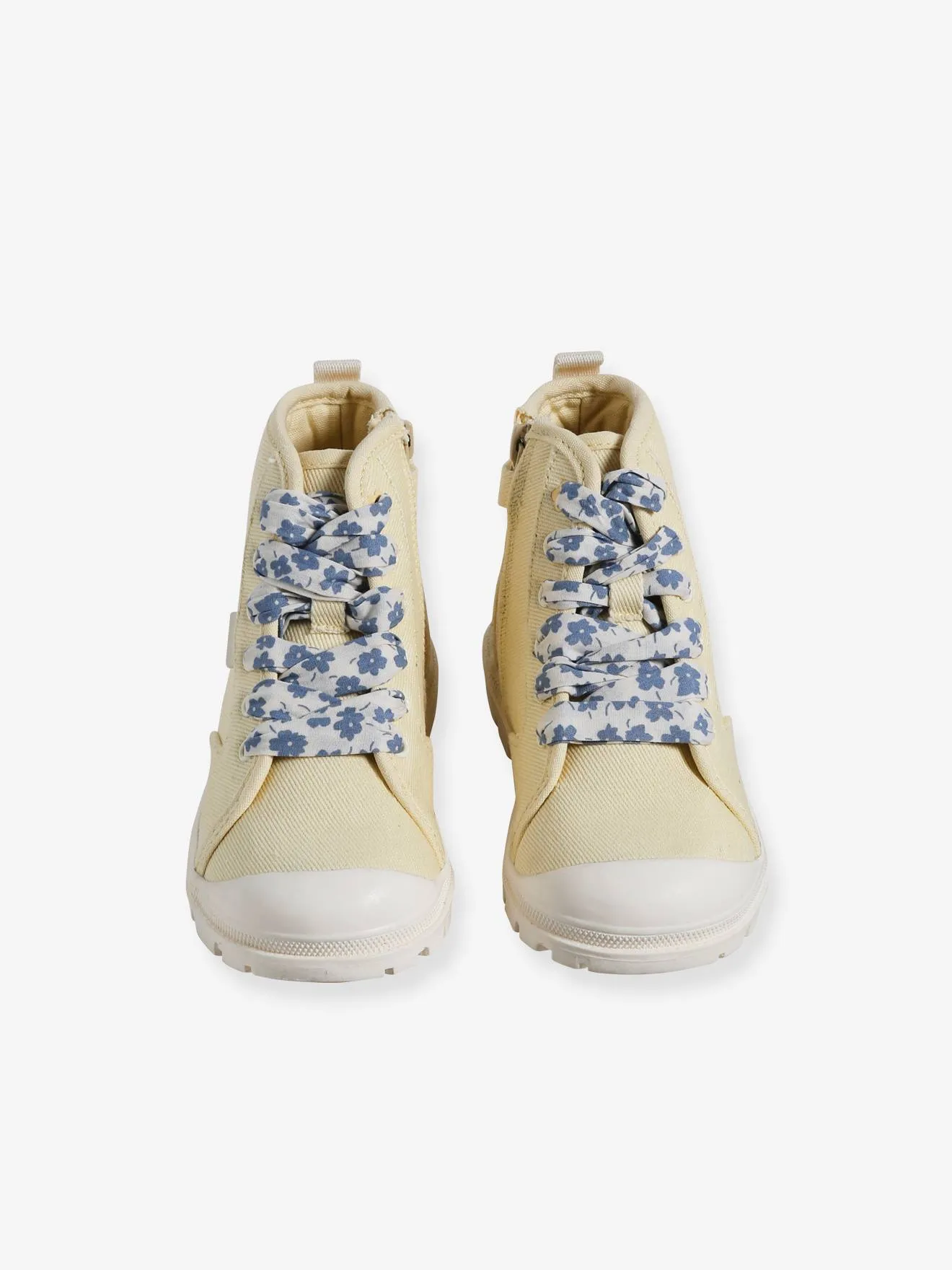 High Top Fabric Trainers, Lug Soles, for Girls - pale yellow