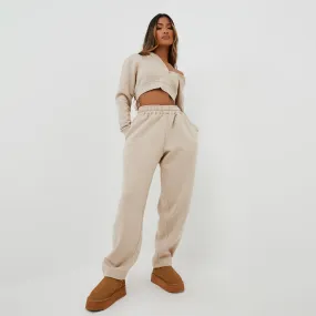 High Waist Oversized Wide Leg Joggers In Beige