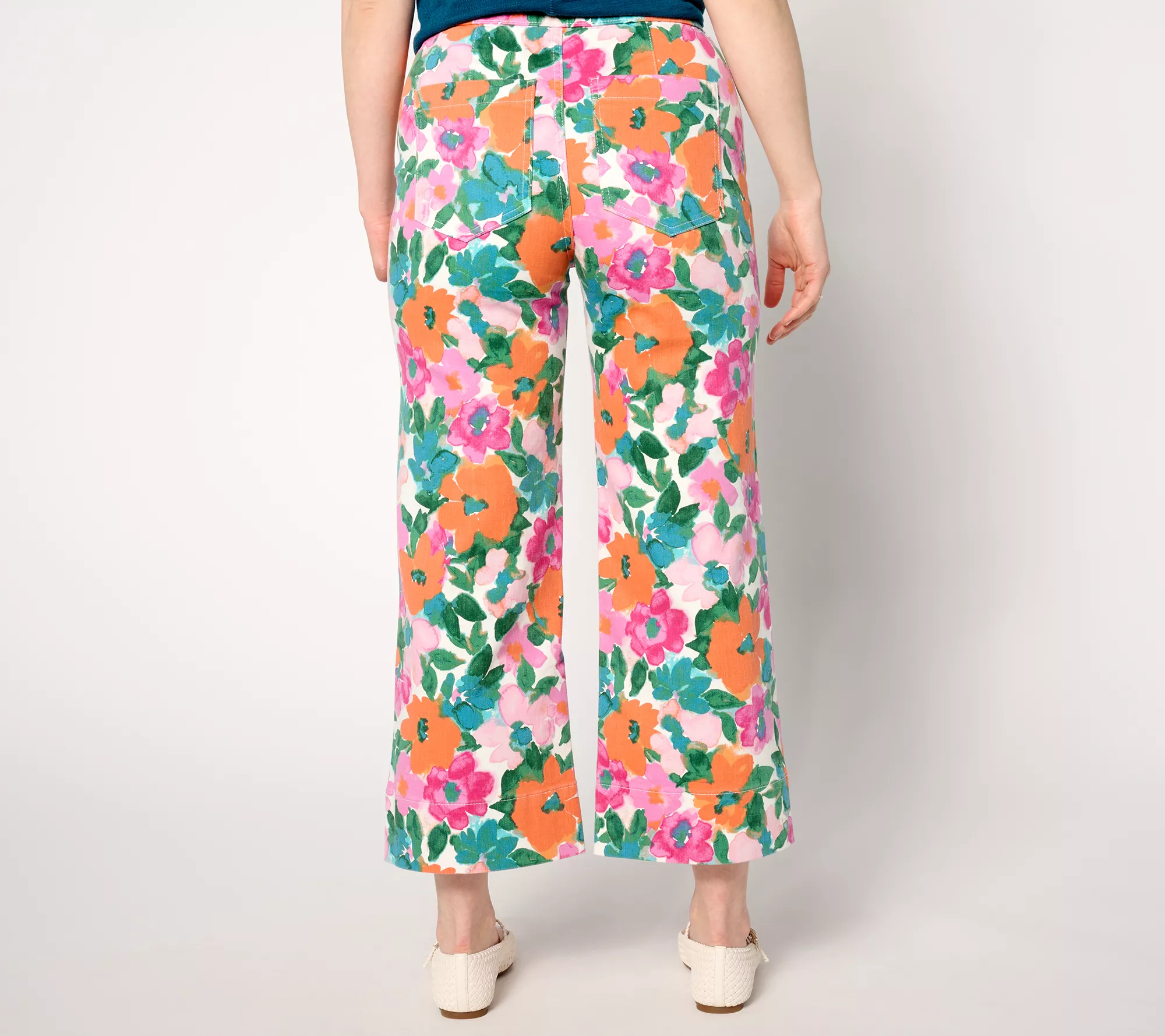 Isaac Mizrahi Live! Petite True Denim Printed Crop Wide Leg Jeans