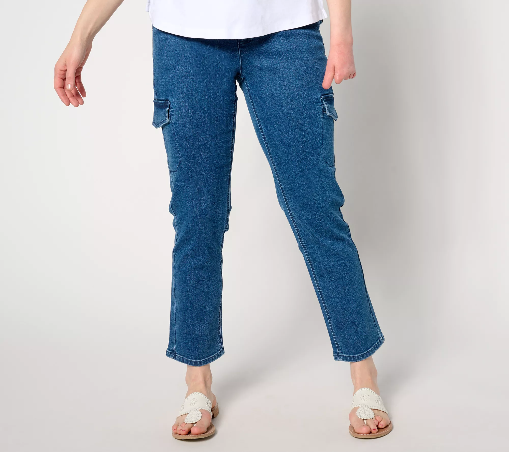 Isaac Mizrahi Live! Petite True Denim Straight Leg Cargo Jeans