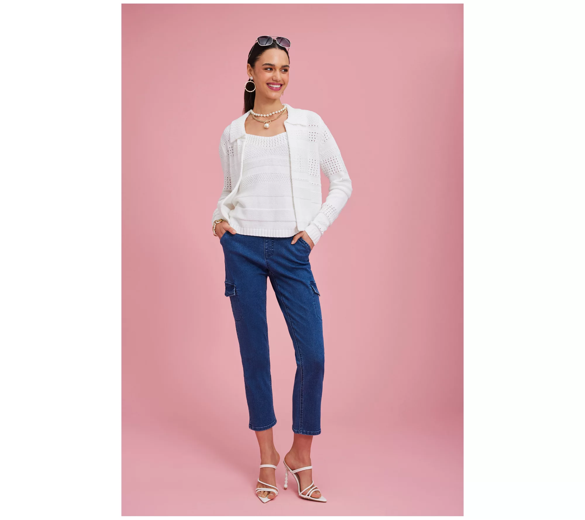 Isaac Mizrahi Live! Petite True Denim Straight Leg Cargo Jeans