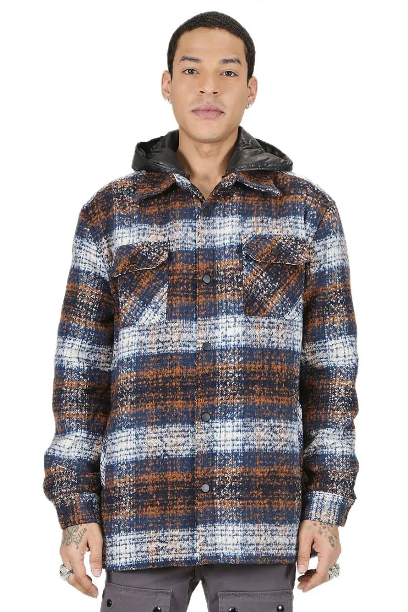 KLEEP  REYNA Men's Oversize Heavy Flannel Outer Shirket with detachable Cire Hoodie