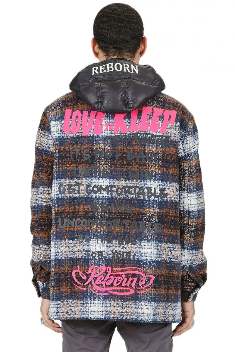 KLEEP  REYNA Men's Oversize Heavy Flannel Outer Shirket with detachable Cire Hoodie