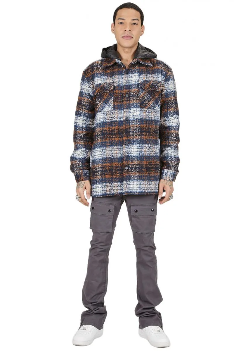 KLEEP  REYNA Men's Oversize Heavy Flannel Outer Shirket with detachable Cire Hoodie