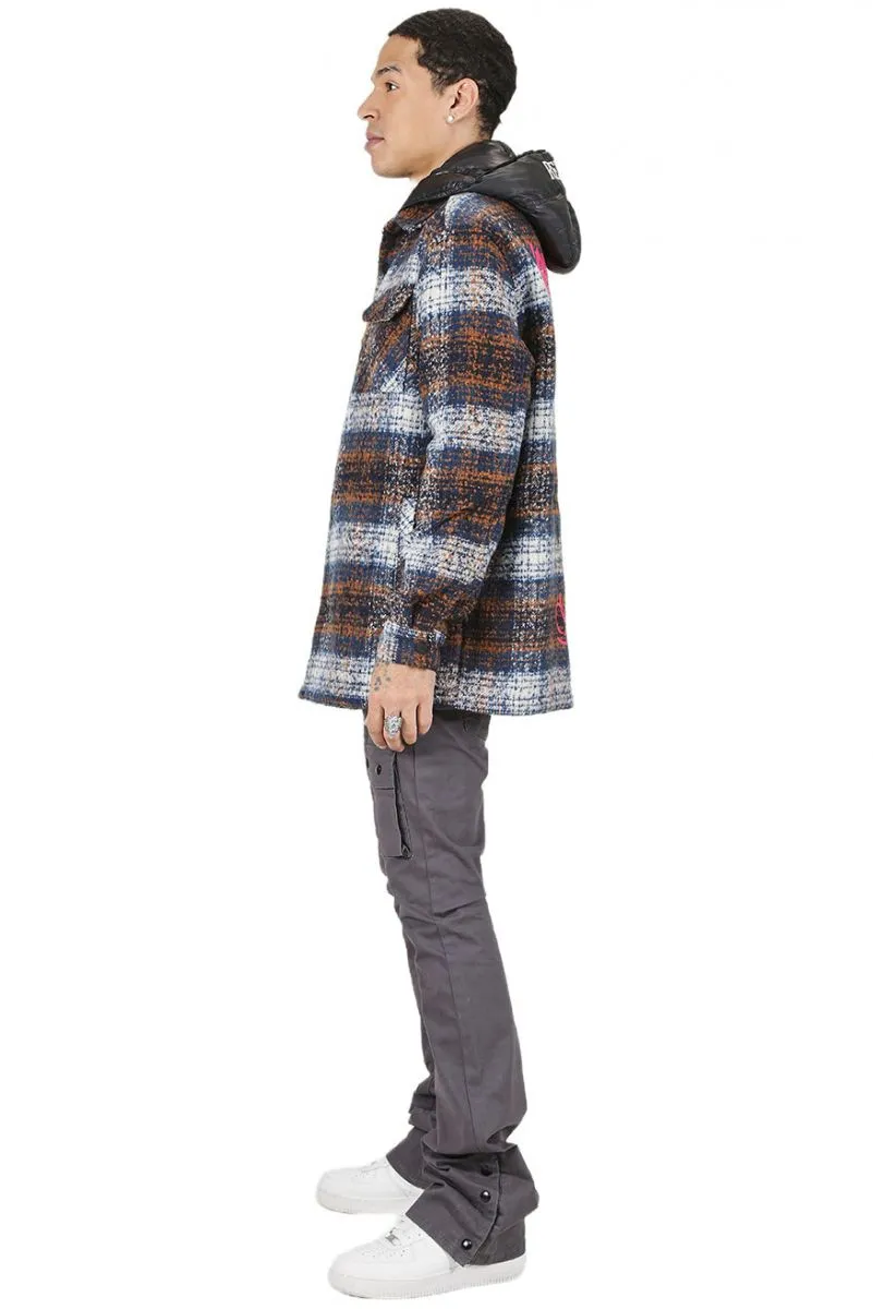 KLEEP  REYNA Men's Oversize Heavy Flannel Outer Shirket with detachable Cire Hoodie