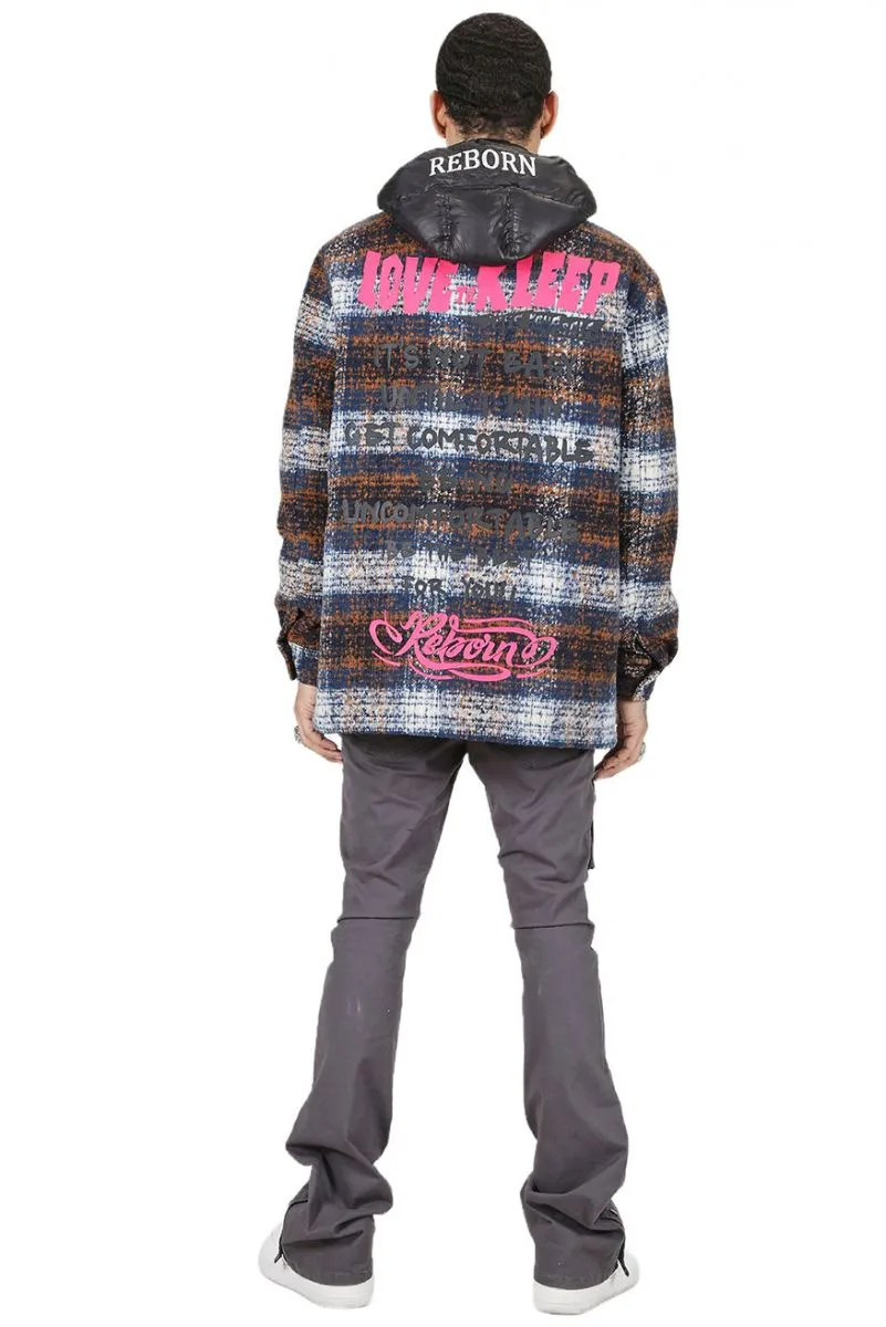 KLEEP  REYNA Men's Oversize Heavy Flannel Outer Shirket with detachable Cire Hoodie