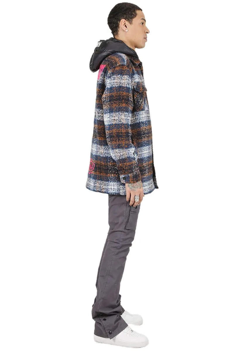 KLEEP  REYNA Men's Oversize Heavy Flannel Outer Shirket with detachable Cire Hoodie