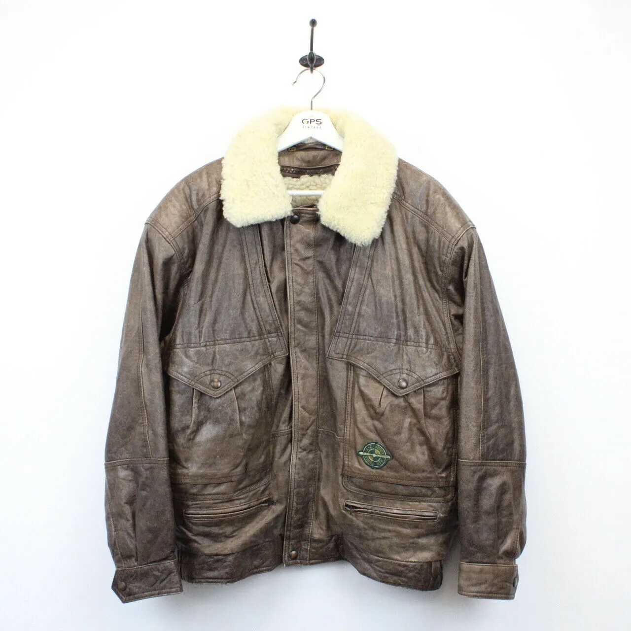 Leather Aviator Jacket Brown | Medium