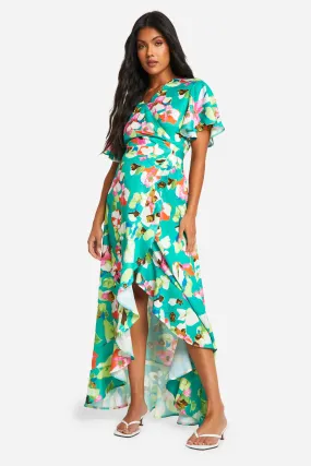 Maternity Belted Floral Ruffle Hem Maxi Dress